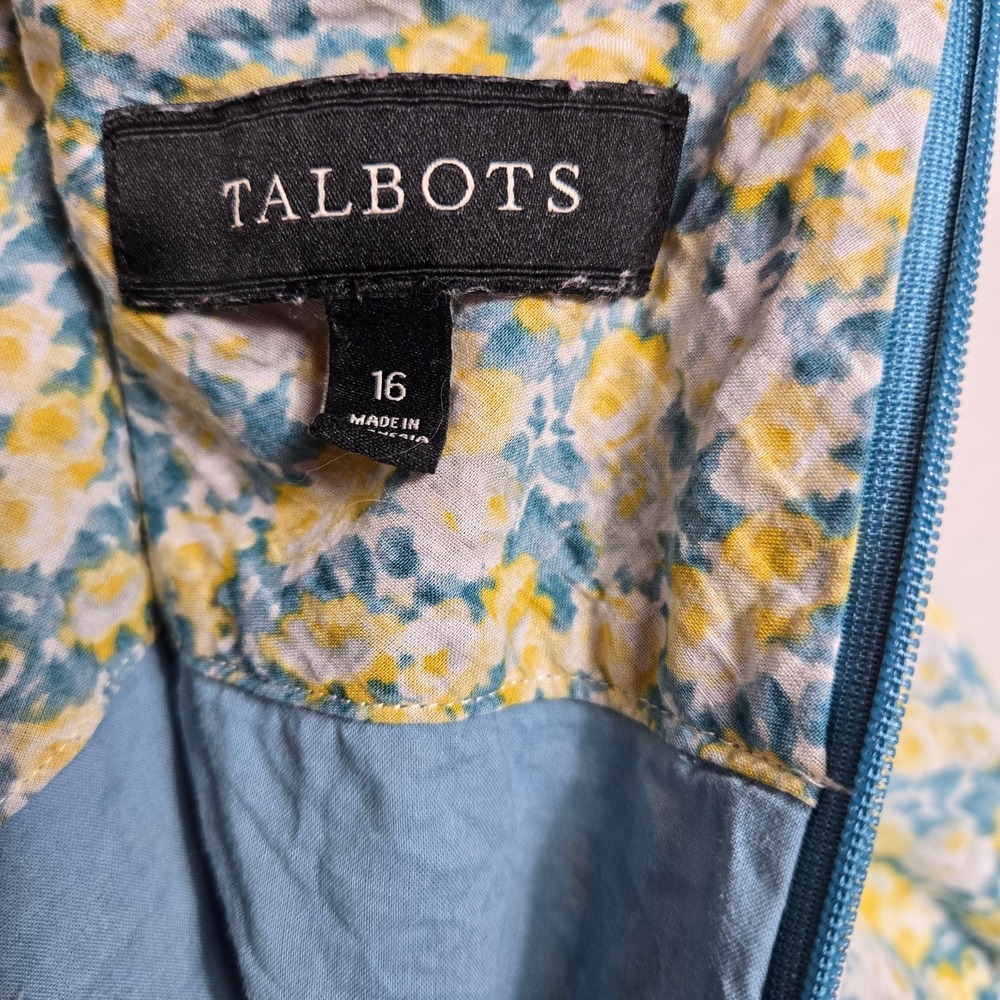 Talbots Floral A-Line Skirt Blue Yellow White Cotton Lined Cottagecore Size 16 - Picture 3 of 6
